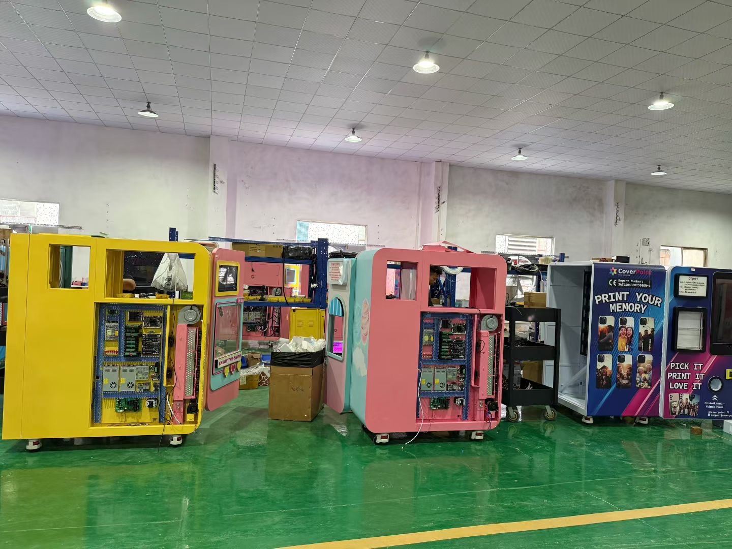 Multiple vending machines in the Red Rabbit Guangzhou production area in August 2026
