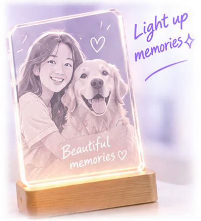 Example of an acrylic photo keepsake displayed on a light base