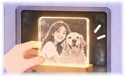Illustration of collecting a keepsake with an illuminated base, as offered in the gift-set option